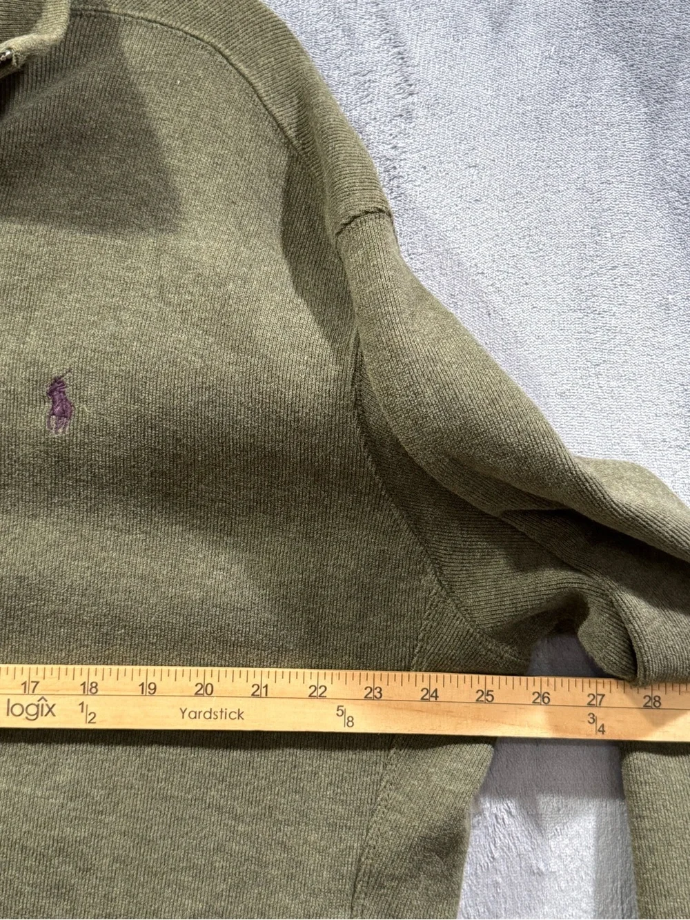 VTG Polo Ralph Lauren Sweater Mens L Olive Green Full Zip Mock Neck 100% Cotton